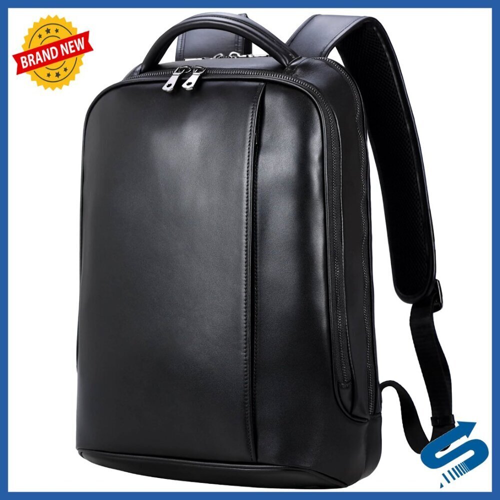 Slim Leather Laptop Backpack Professional Work Travel Daypack Minimal Chic